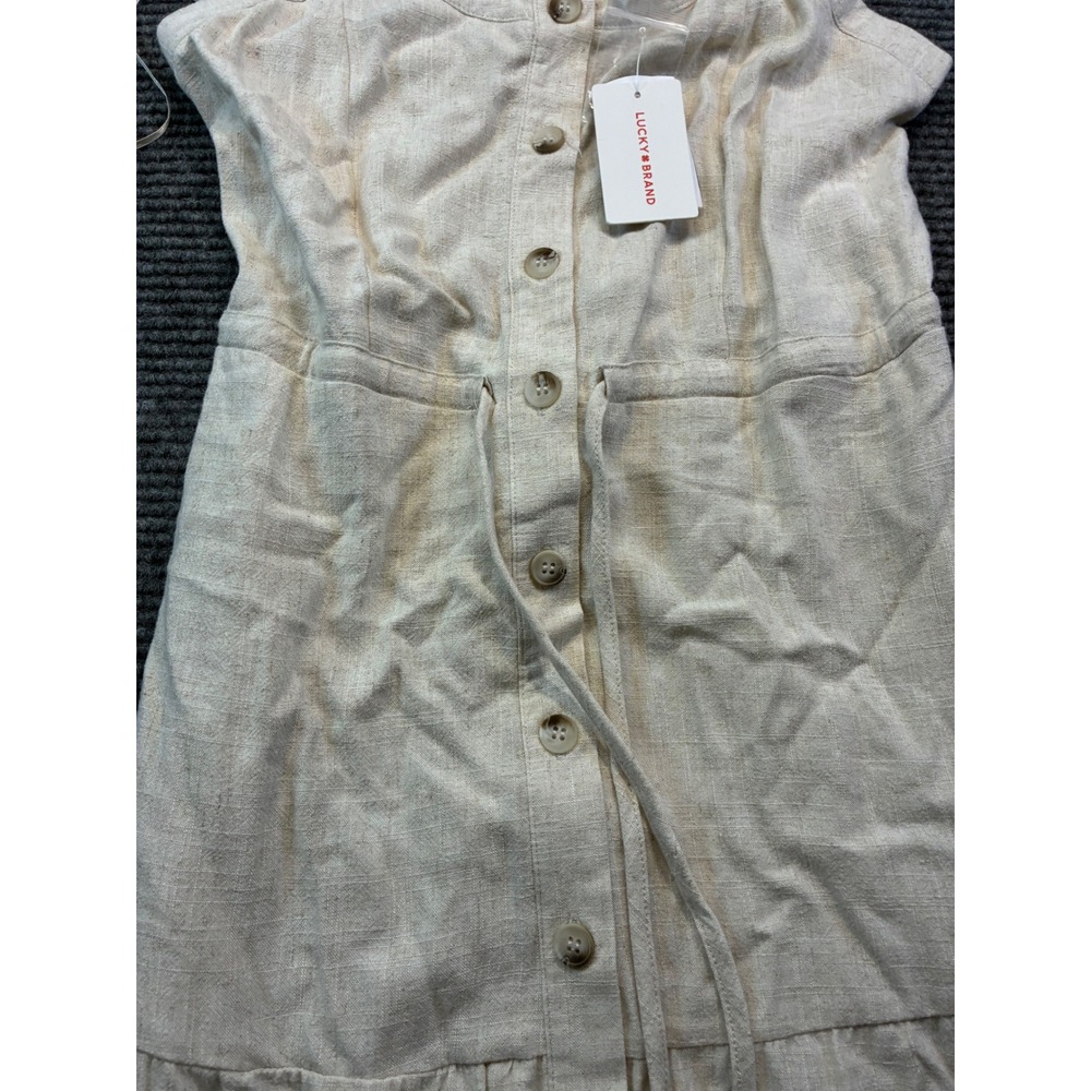Lucky Brand Womens Beige Linen Blend Button Front Tiered Maxi Dress Cottage SZ M - Picture 3 of 9